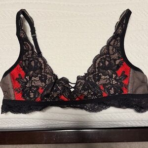 Victoria's Secret Black, Red, and Cream Lace Bralette
